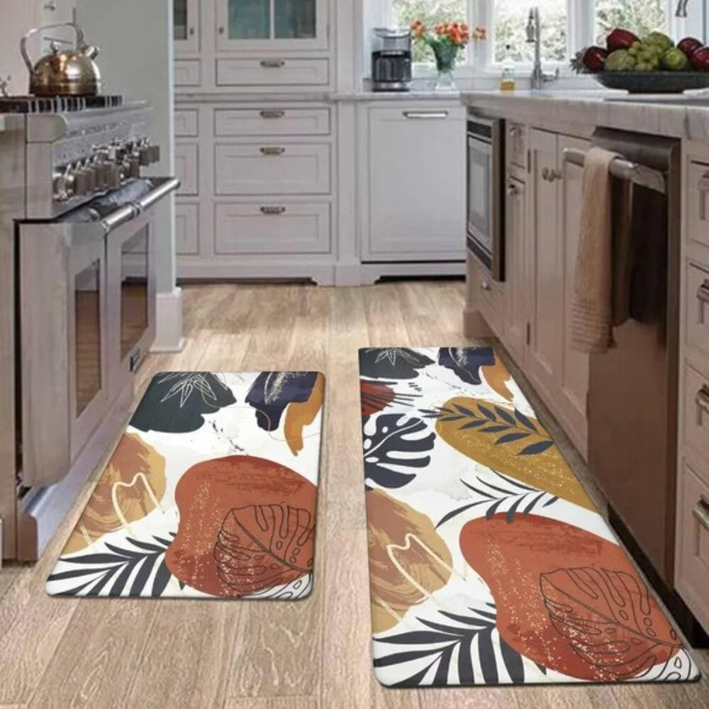 New Set of 2 Boho Kitchen Rug, Non-Skid, Cushioned, Anti-Fatigue, Waterproof
